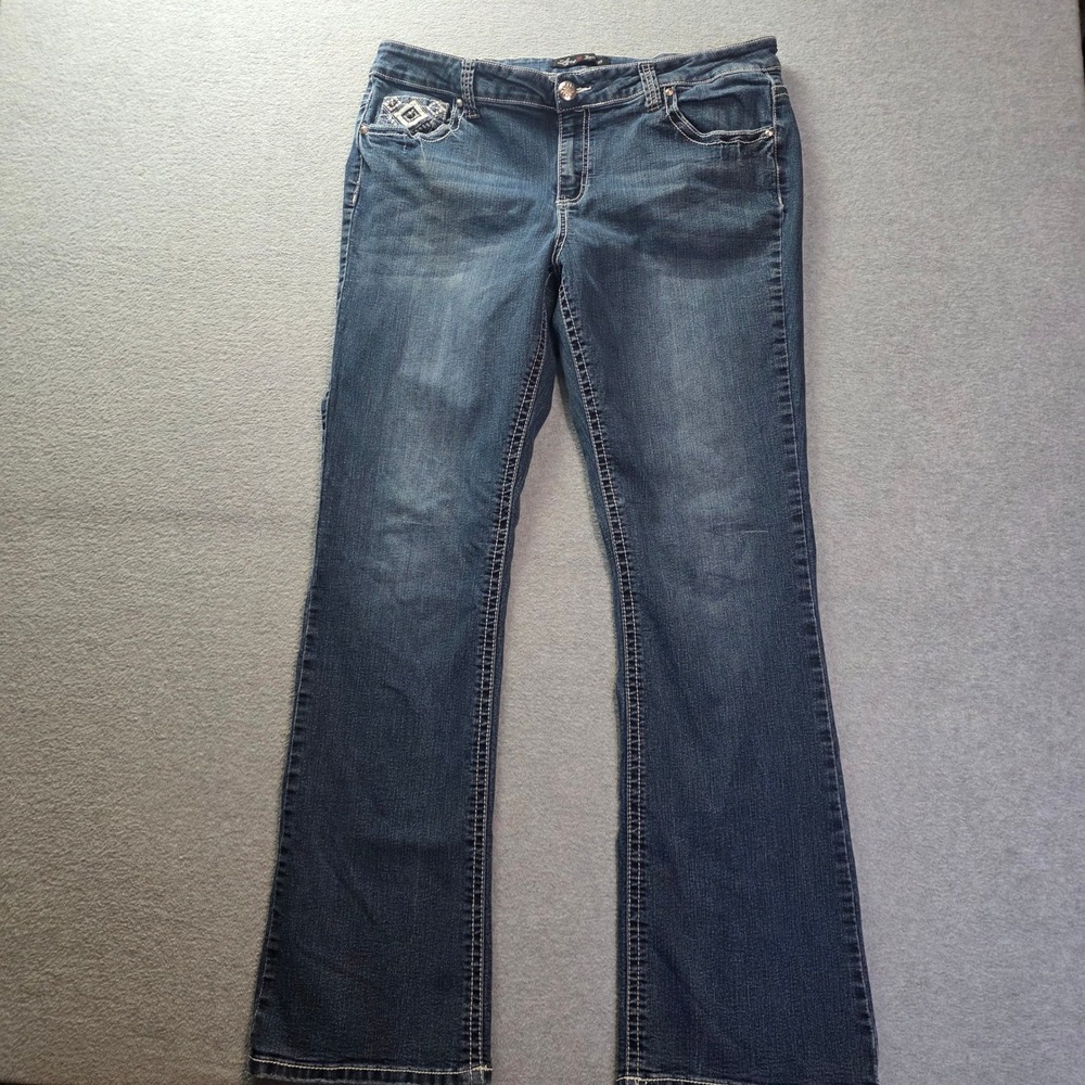 Love Indigo Bootcut Jeans Womens 16 Blue Stretch Denim Embroidered Pocket Flare